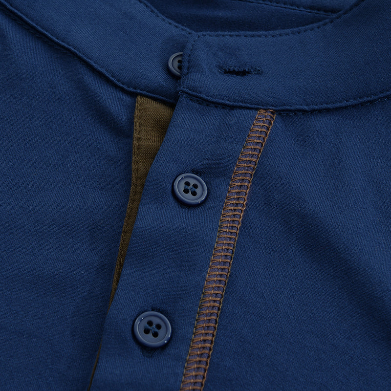 Jules | Heren T-shirt van katoen met Henley kraag, colorblock design en korte mouwen