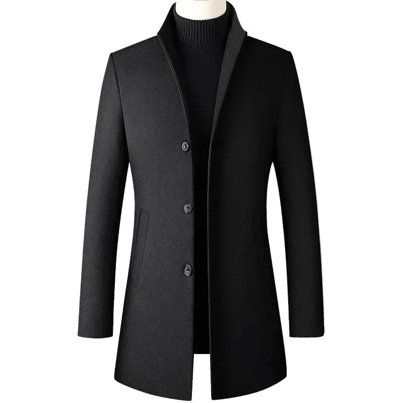 High-End Stand Collar Men’s Trench Coat – Korean Business Style