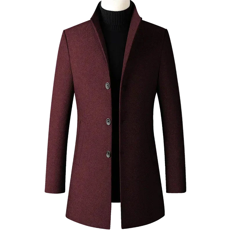 High-End Stand Collar Men’s Trench Coat – Korean Business Style