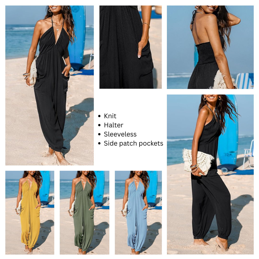 Plunge Halter Sleeveless Jumpsuit