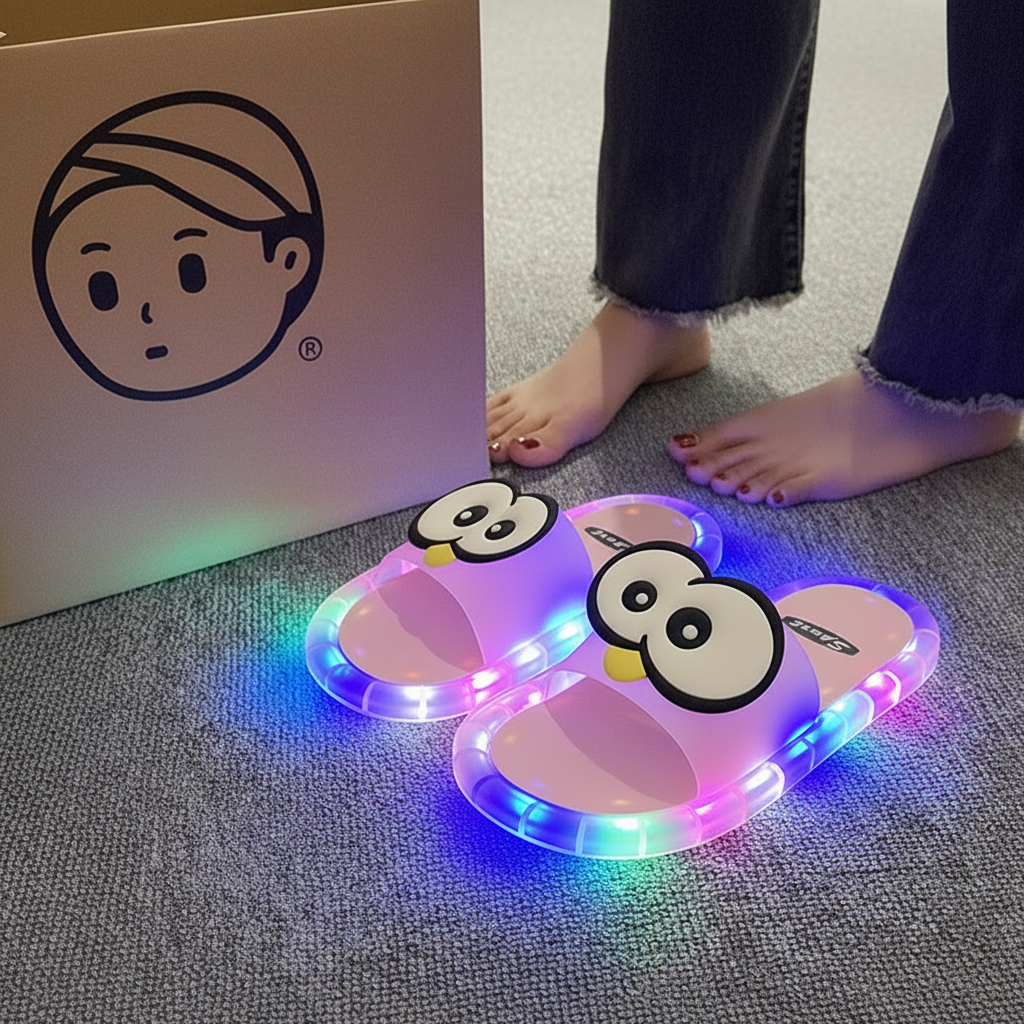 👀LED Cartoon Slippers – Vibrant Light-Up Sole & Cute Penguin Design – Flexible PVC & Easy Slip-On 🏠