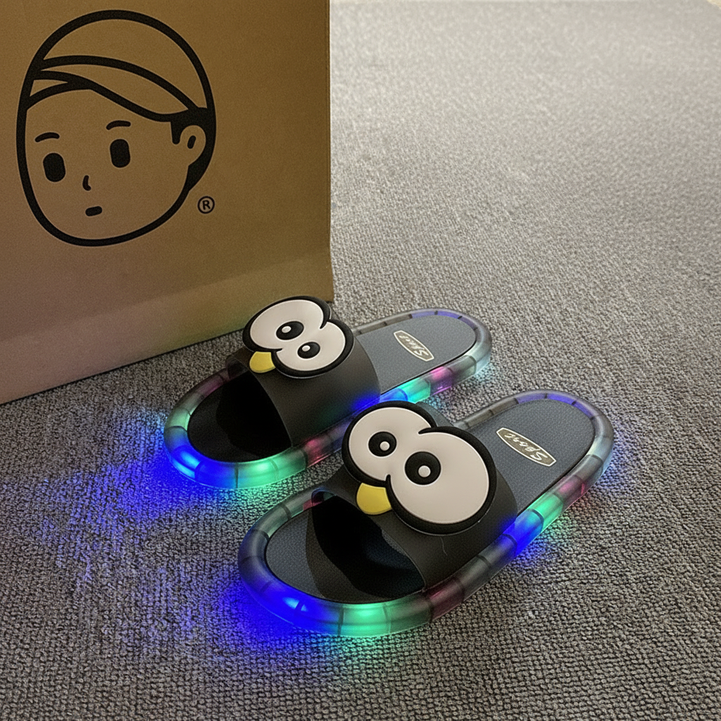 👀LED Cartoon Slippers – Vibrant Light-Up Sole & Cute Penguin Design – Flexible PVC & Easy Slip-On 🏠