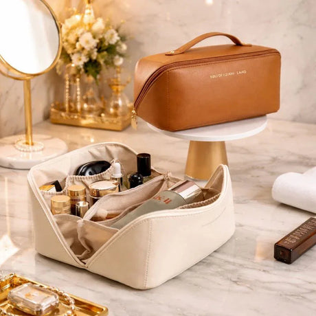 Classy Leather Cosmetic Bag, Portable Makeup Pouch for Travel - Clarify.pk