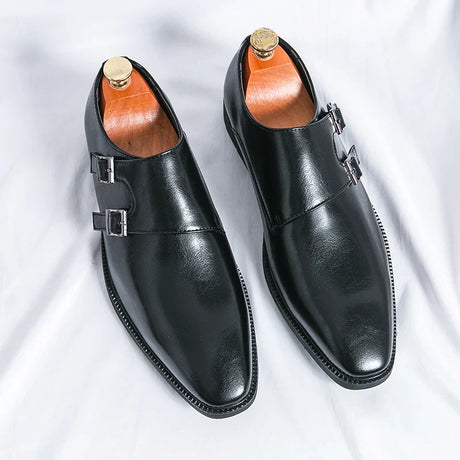 Buckle monk classic retro shoes