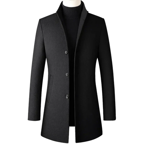 High-End Stand Collar Men’s Trench Coat – Korean Business Style