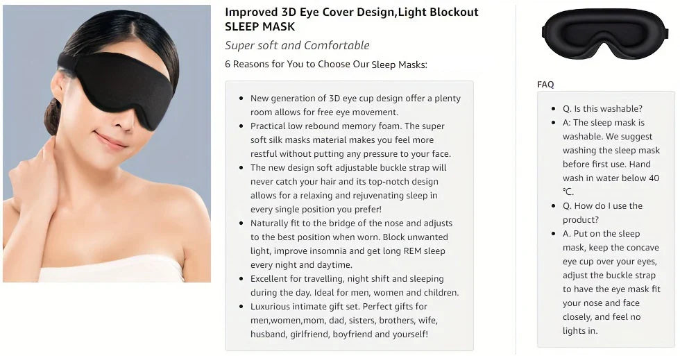 3D Sleep Mask with Noise Ear Plug