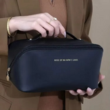 Elegant Leather Makeup Bag - Travel-Friendly Cosmetic Pouch