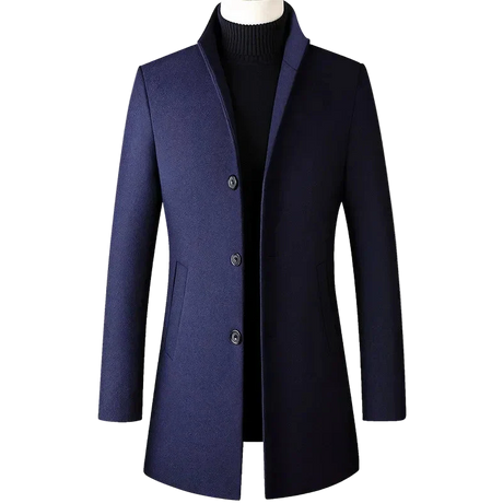 High-End Stand Collar Men’s Trench Coat – Korean Business Style