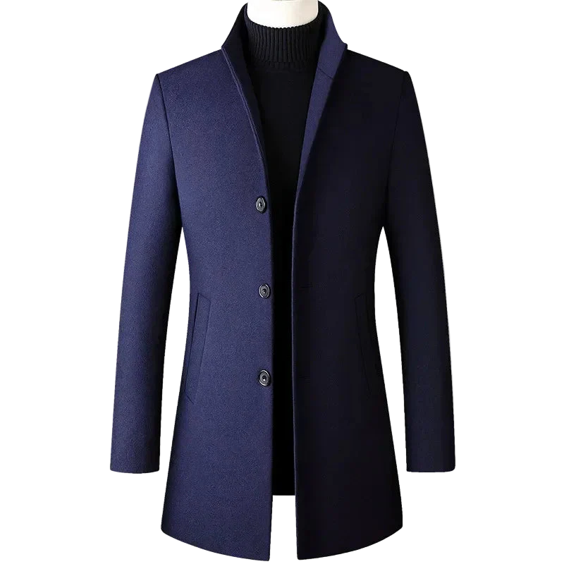 High-End Stand Collar Men’s Trench Coat – Korean Business Style