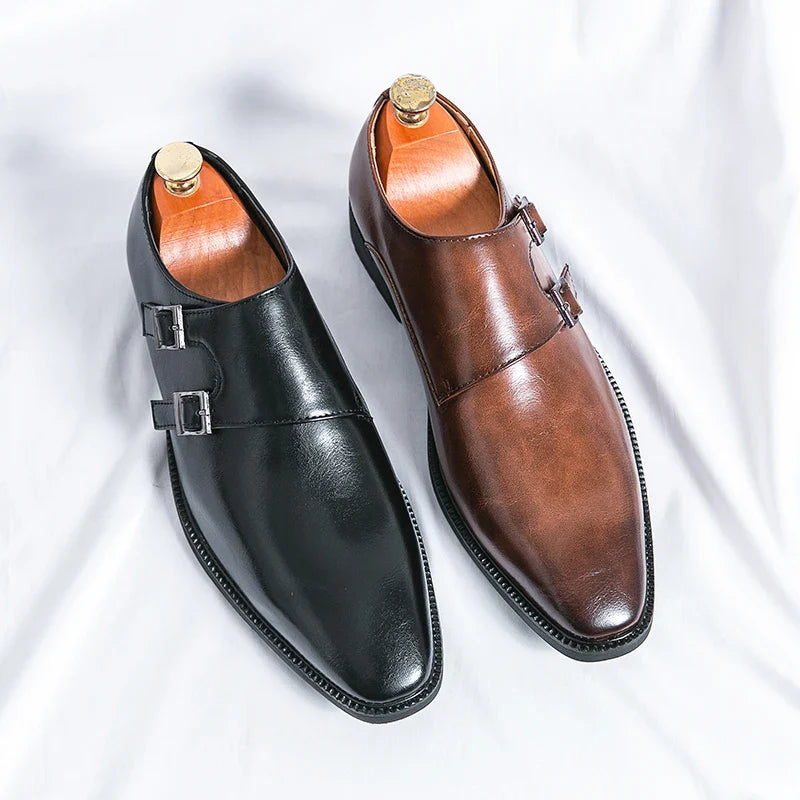 Buckle monk classic retro shoes