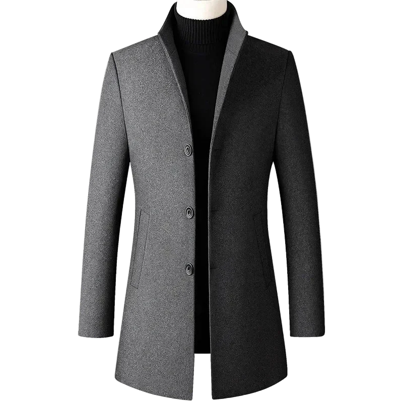 High-End Stand Collar Men’s Trench Coat – Korean Business Style