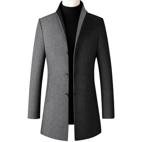 High-End Stand Collar Men’s Trench Coat – Korean Business Style