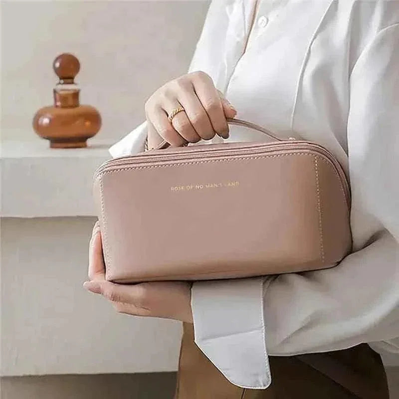 Classy Leather Cosmetic Bag, Portable Makeup Pouch for Travel - Clarify.pk