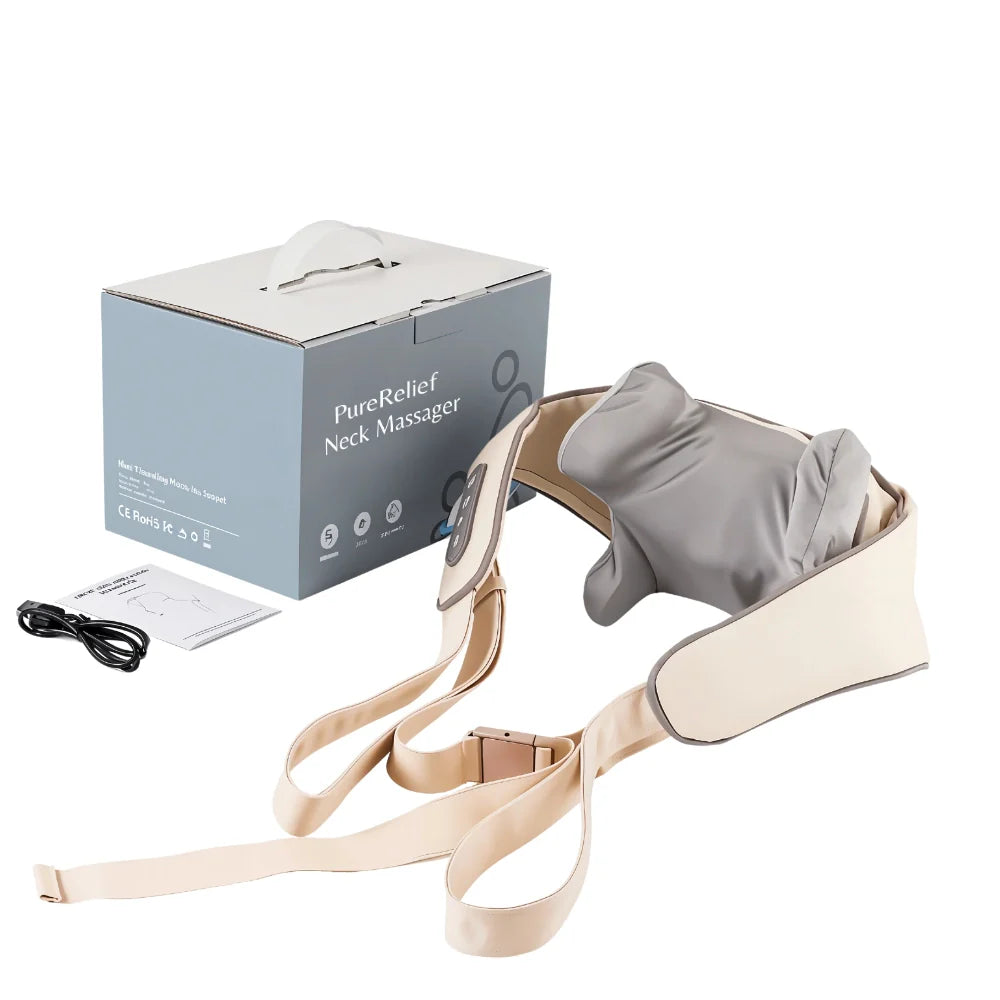 Beige neck wrap with adjustable straps for heated therapy