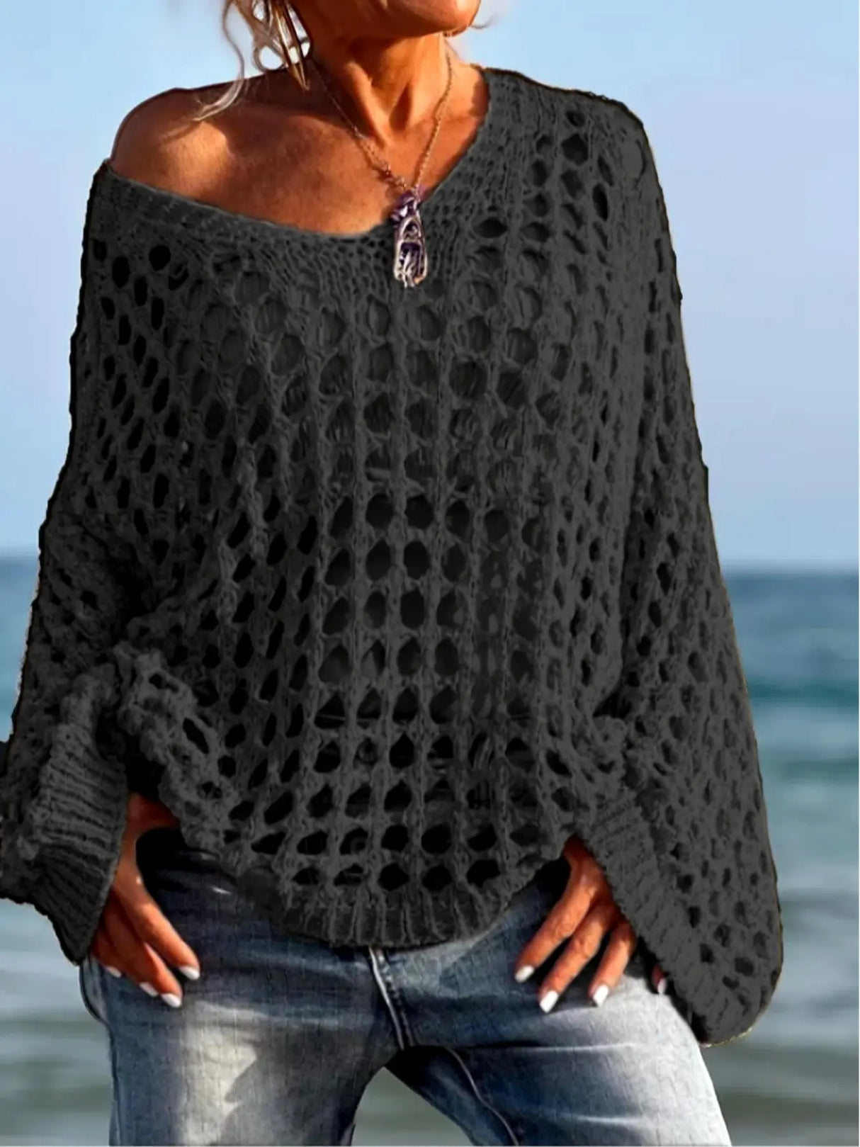 Solvane Crochet Knit Sweater