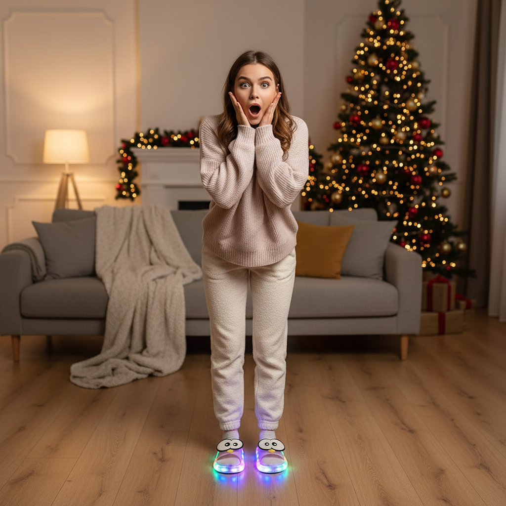 👀LED Cartoon Slippers – Vibrant Light-Up Sole & Cute Penguin Design – Flexible PVC & Easy Slip-On 🏠